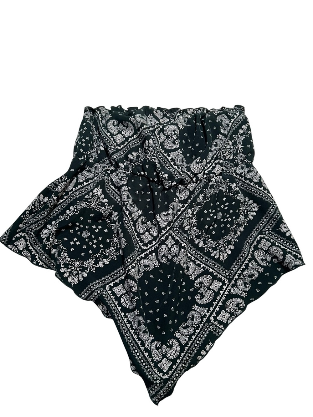 Women's Paisley Print Tube Top Handkerchief Dark Green White Stretch Elastic